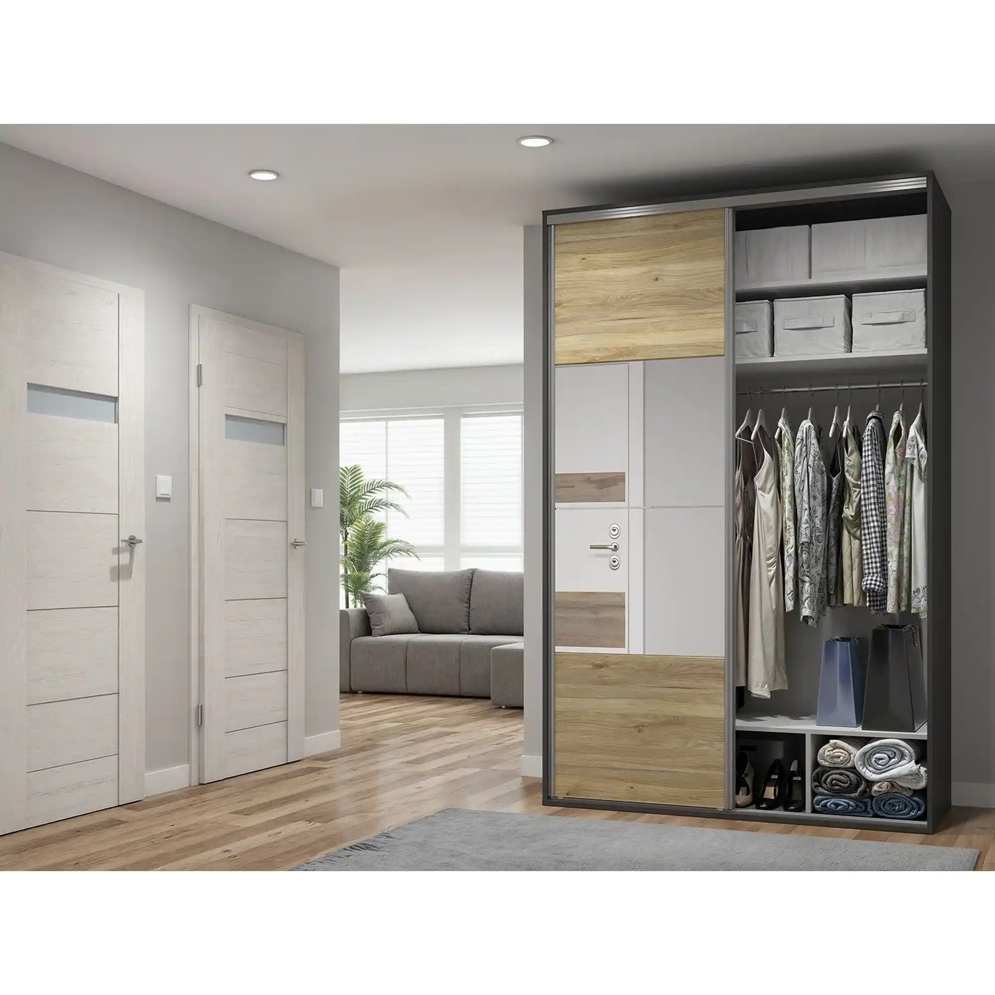 Dulap BERGEN OCN-29398, gri grafit/stejar