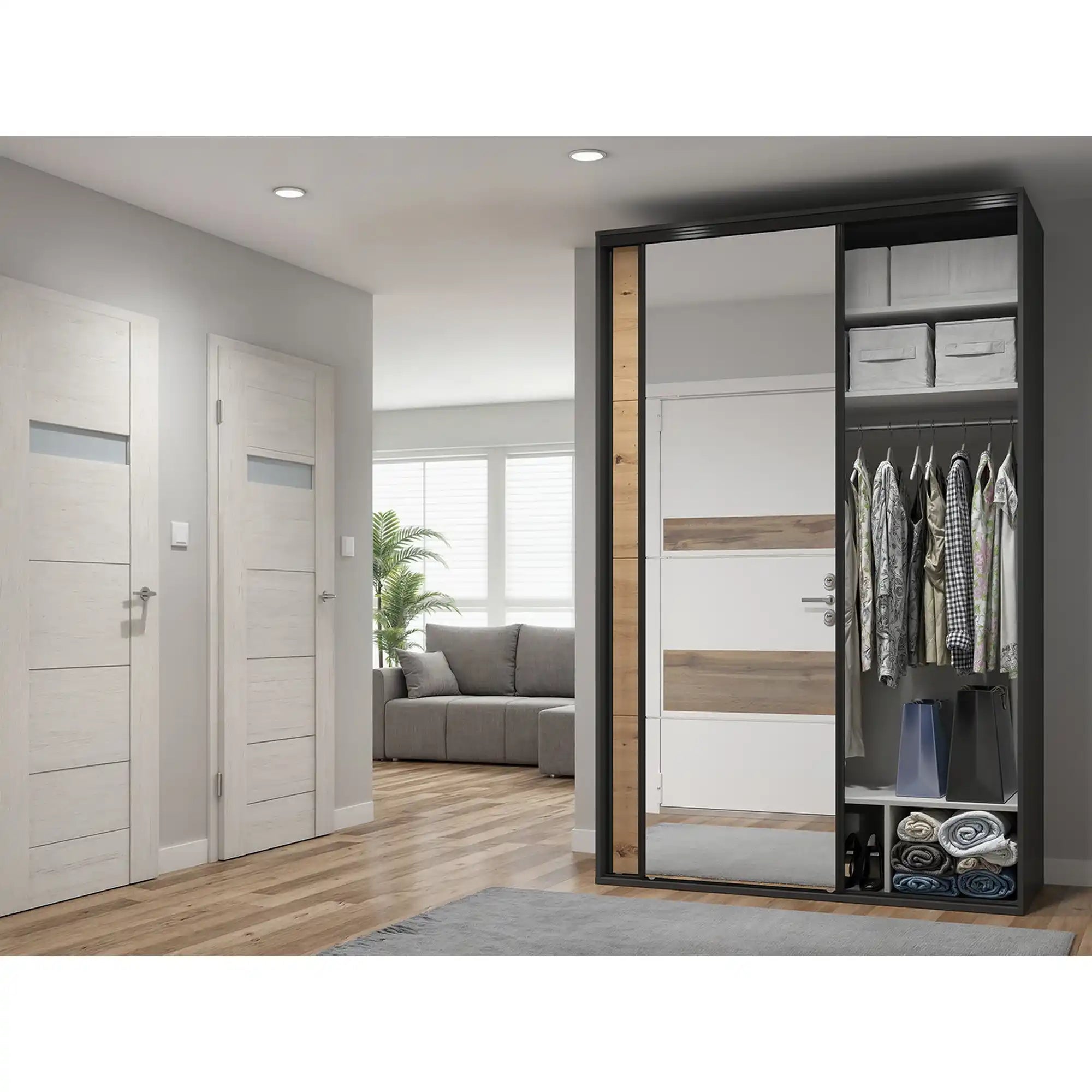 Dulap BERGEN OCN-29400, gri grafit/stejar artisan