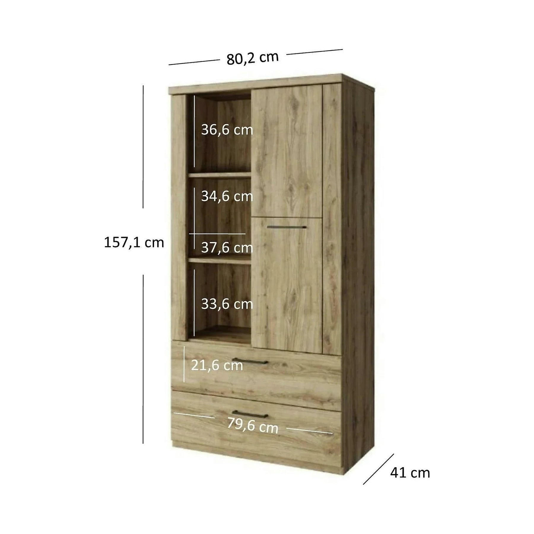 Dulap DOORSET, PAL laminat/plastic, stejar navarra/negru, 80,2×41×157,1 cm