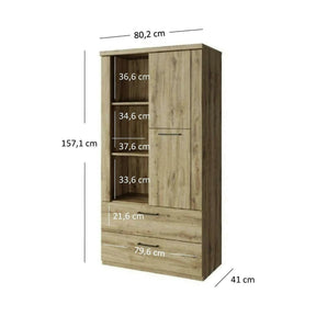 Dulap DOORSET, PAL laminat/plastic, stejar navarra/negru, 80,2×41×157,1 cm