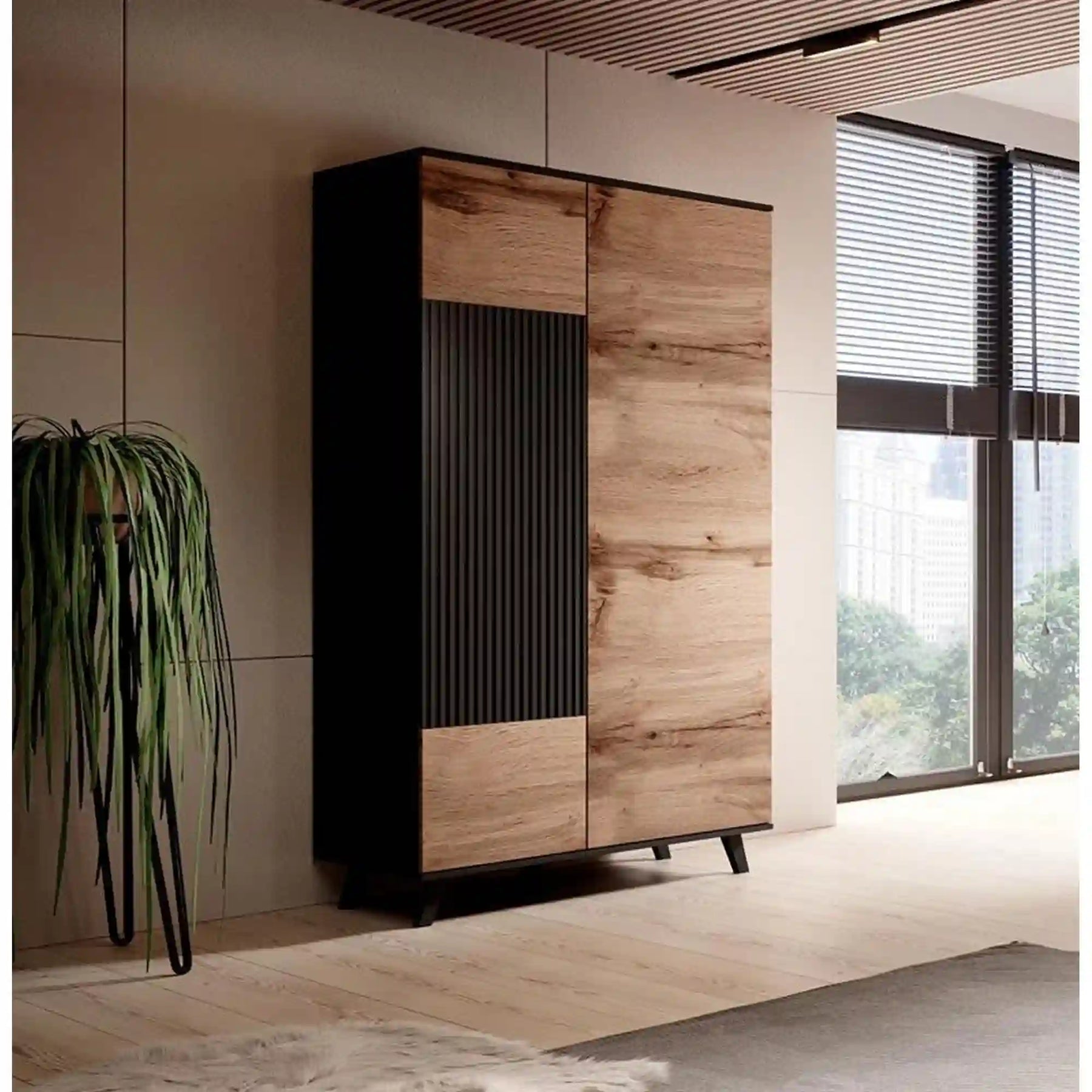 Dulap HOUSTON OCN-37854, stejar wotan/negru
