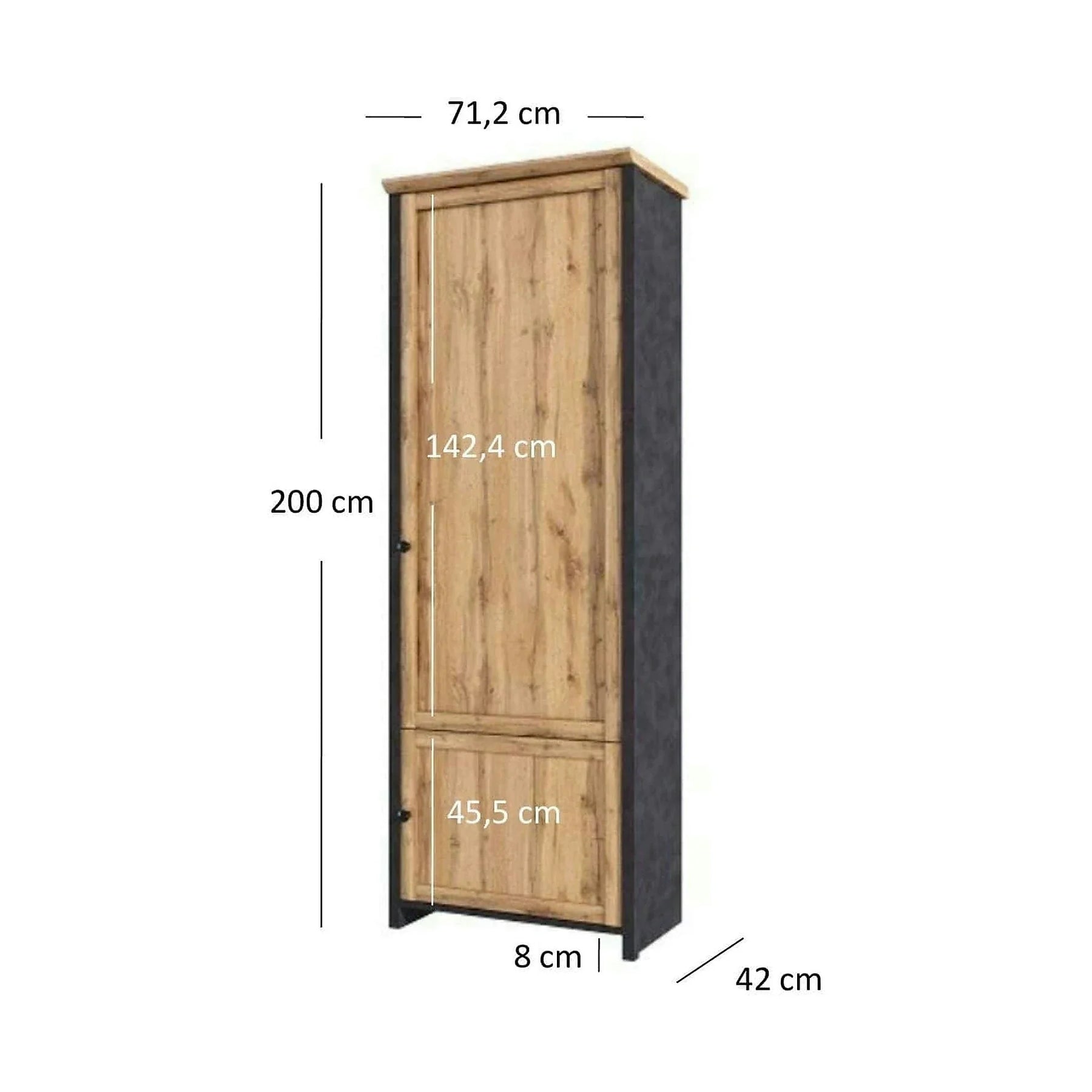 Dulap NICOLE, PAL laminat, stejar wotan/gri antracit, 71×42×200 cm