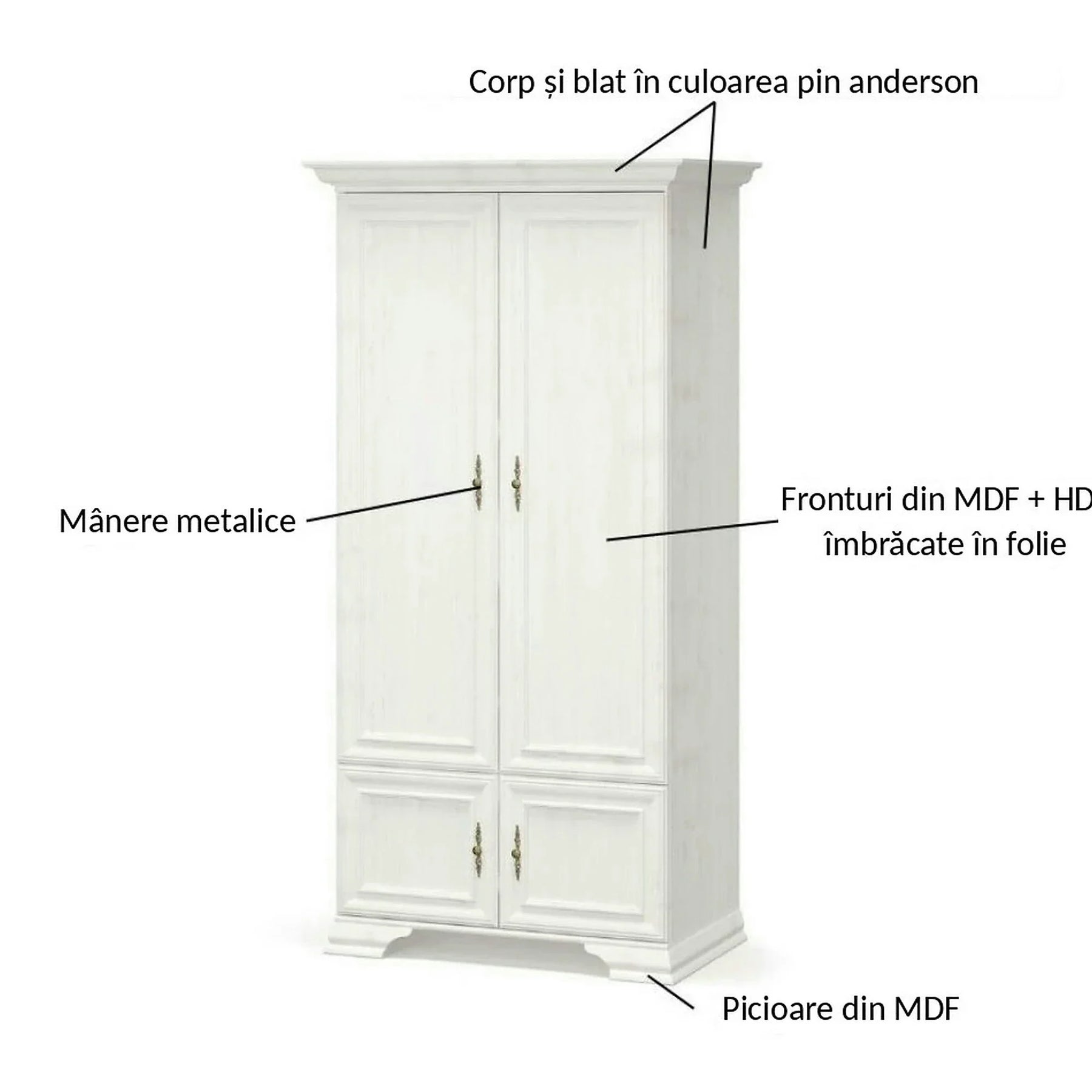 Dulap pin alb anderson IRYS, PAL laminat/MDF/HDF, pin alb anderson, 101×62×197.6 cm