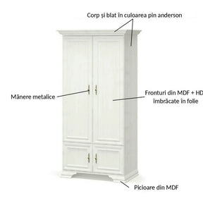 Dulap pin alb anderson IRYS, PAL laminat/MDF/HDF, pin alb anderson, 101×62×197.6 cm