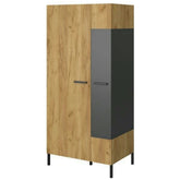 Dulap SANTES, stejar artisan auriu/gri antracit, PAL laminat, cu 2 usi, 90x60x198 cm