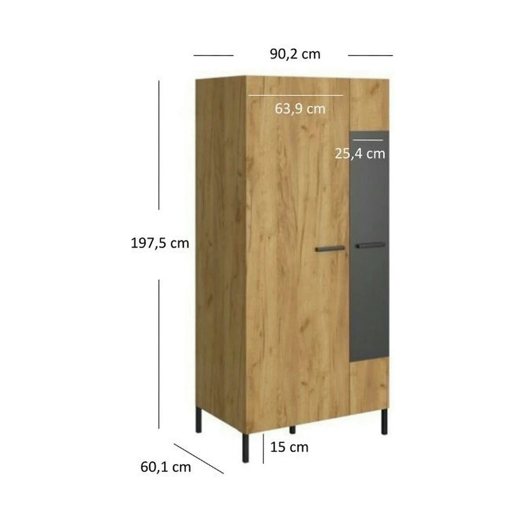 Dulap SANTES, PAL laminat, stejar artisan auriu/gri antracit, 90×60×198 cm