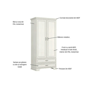 Dulap TIFFANY II, PAL laminat/MDF, grej, 99×62.4×212 cm