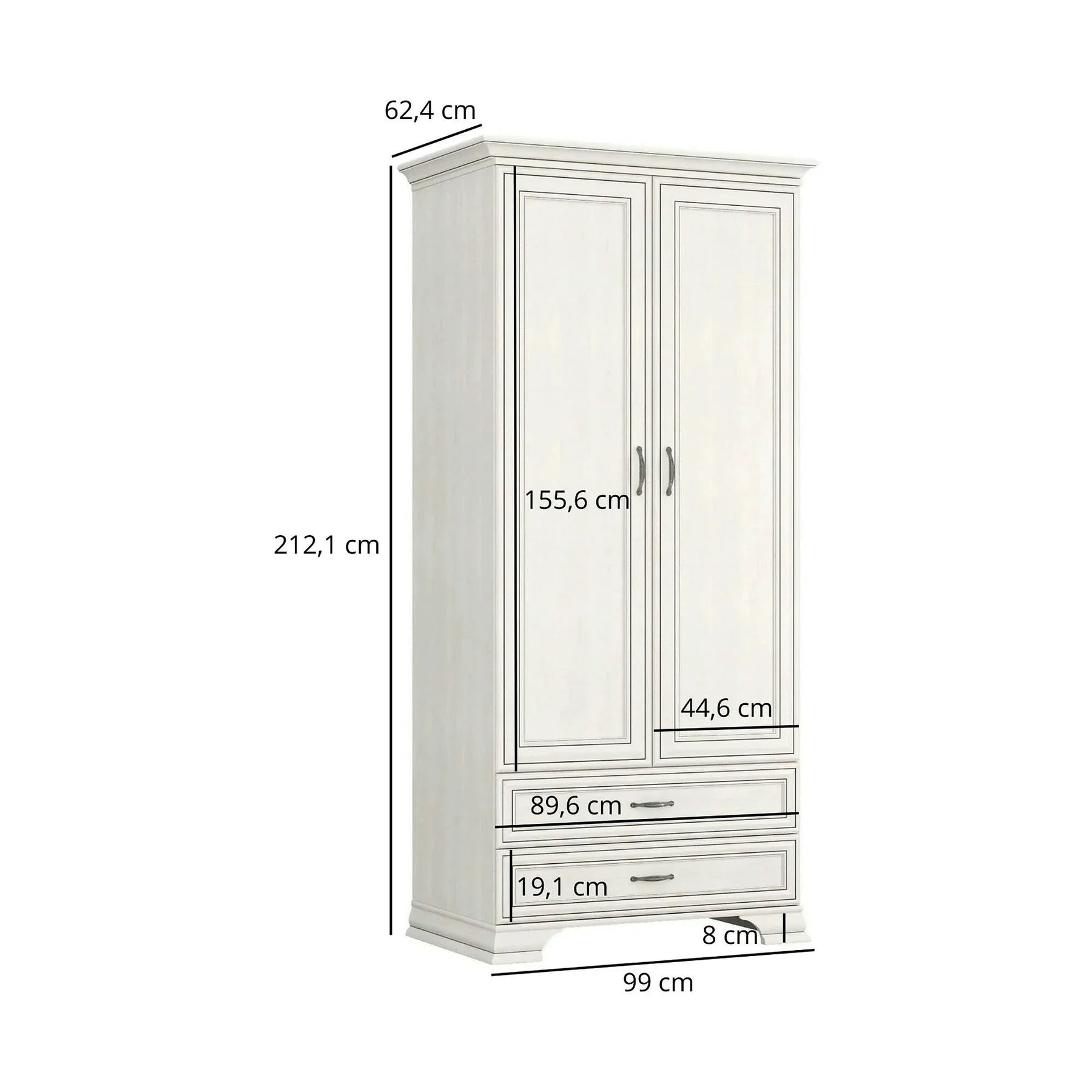 Dulap TIFFANY II, PAL laminat/MDF, grej, 99×62.4×212 cm