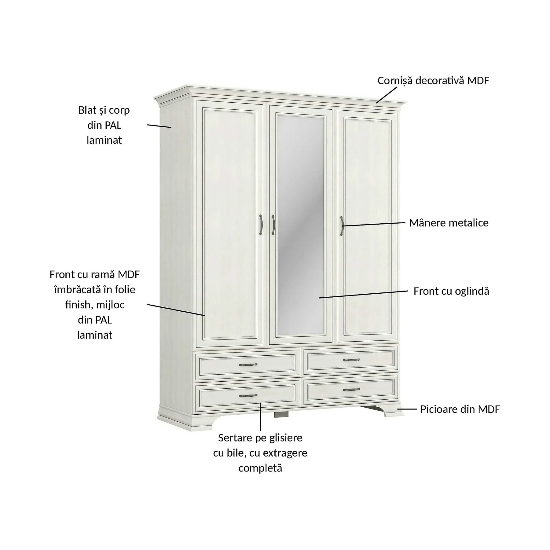 Dulap TIFFANY II, PAL laminat/metal/MDF, grej, 159×62.4×212.1 cm
