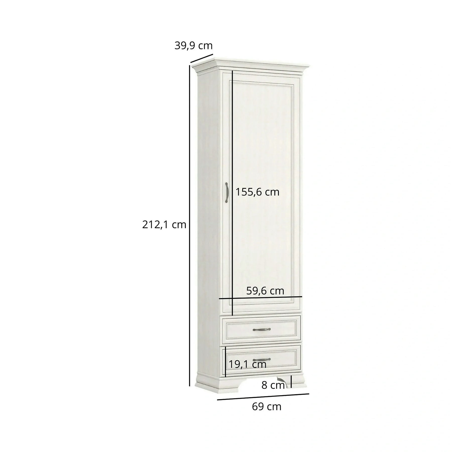 Dulap TIFFANY II, PAL laminat/MDF, grej, 69×40×212 cm