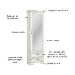 Dulap TIFFANY II, PAL laminat/MDF, grej, 69×40×212 cm