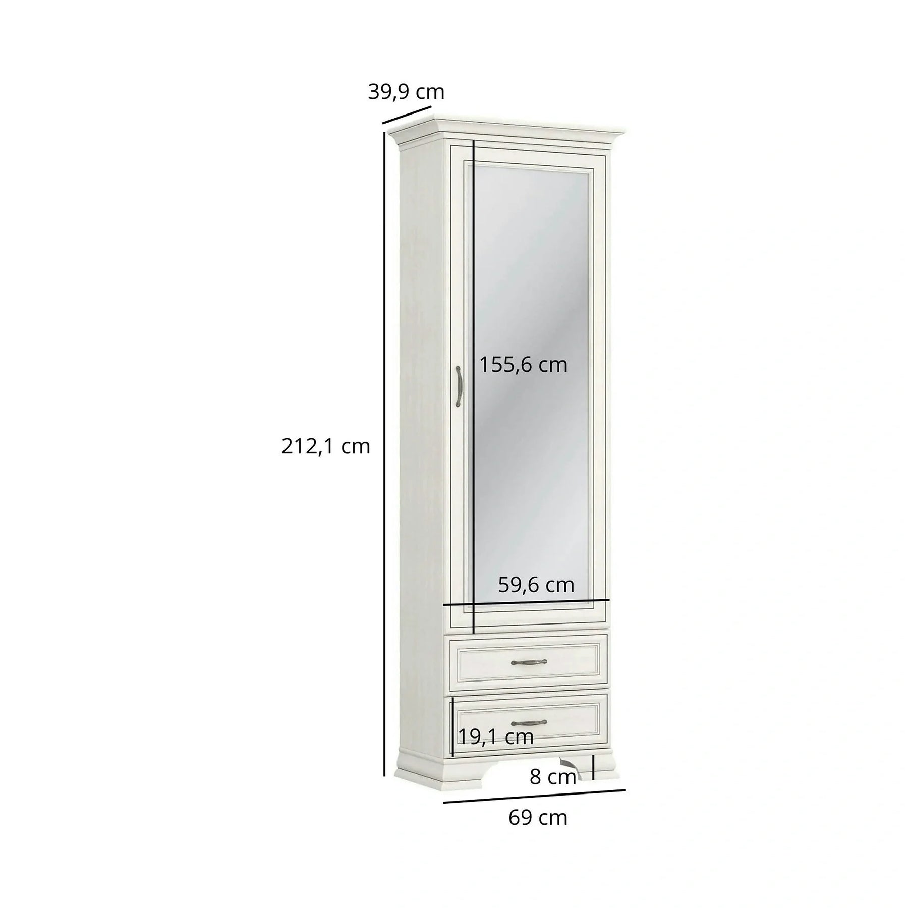 Dulap TIFFANY II, PAL laminat/MDF, grej, 69×40×212 cm