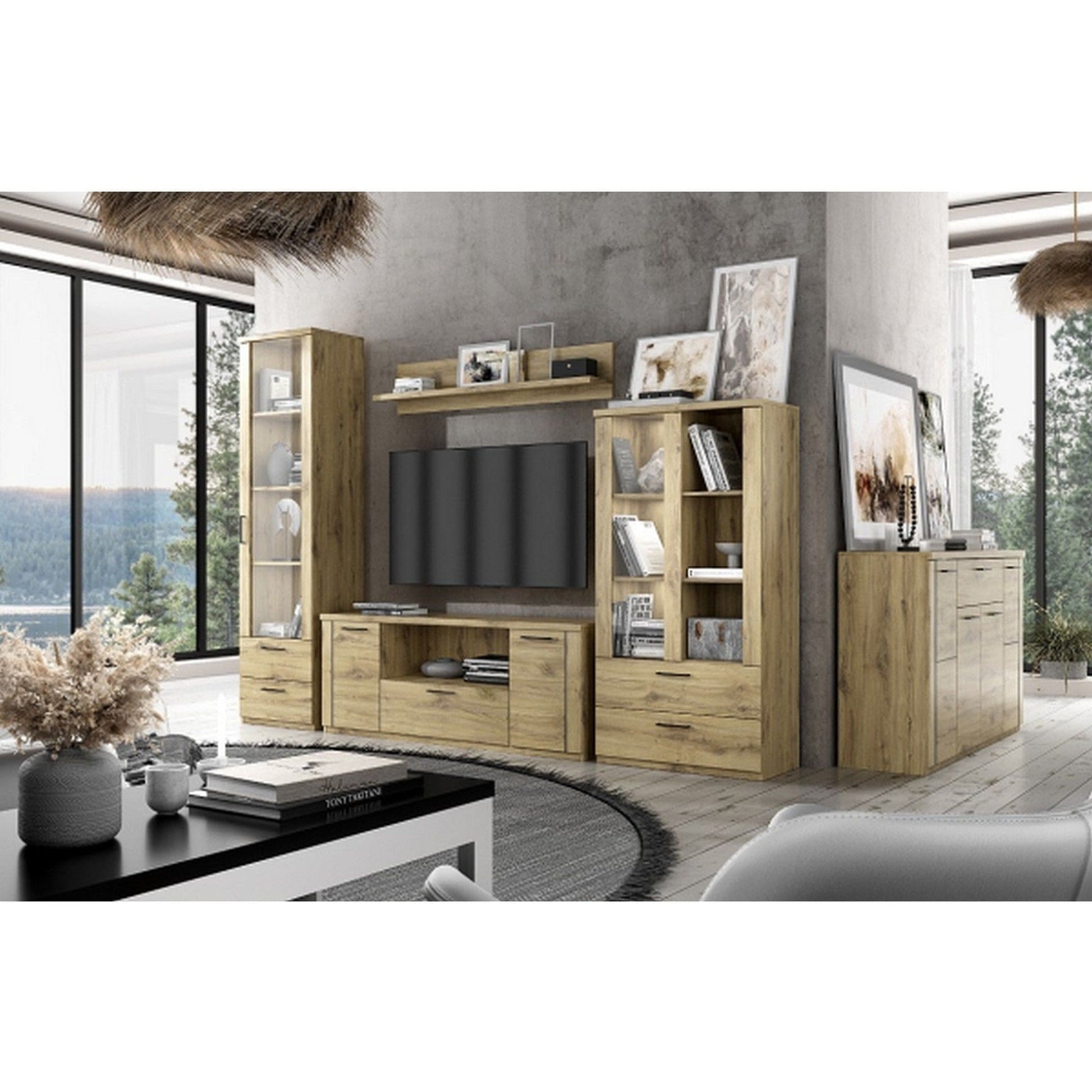 Dulap DOORSET, stejar navarra/negru, PAL laminat/plastic, 80x41x157 cm