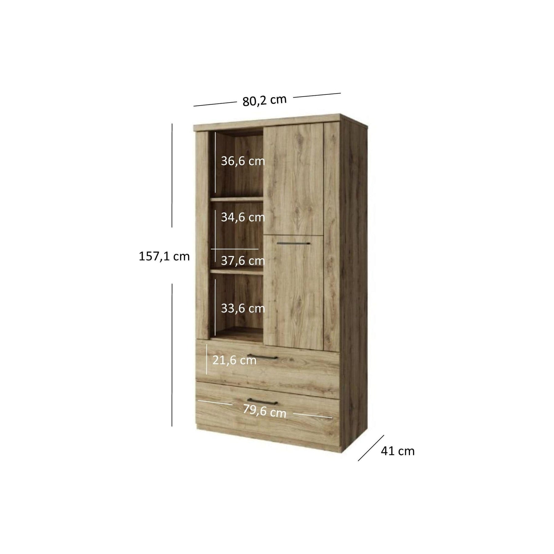 Dulap DOORSET, stejar navarra/negru, PAL laminat/plastic, 80x41x157 cm