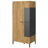 Dulap SANTES, stejar artisan auriu/gri antracit, PAL laminat, cu 2 usi, 90x60x198 cm