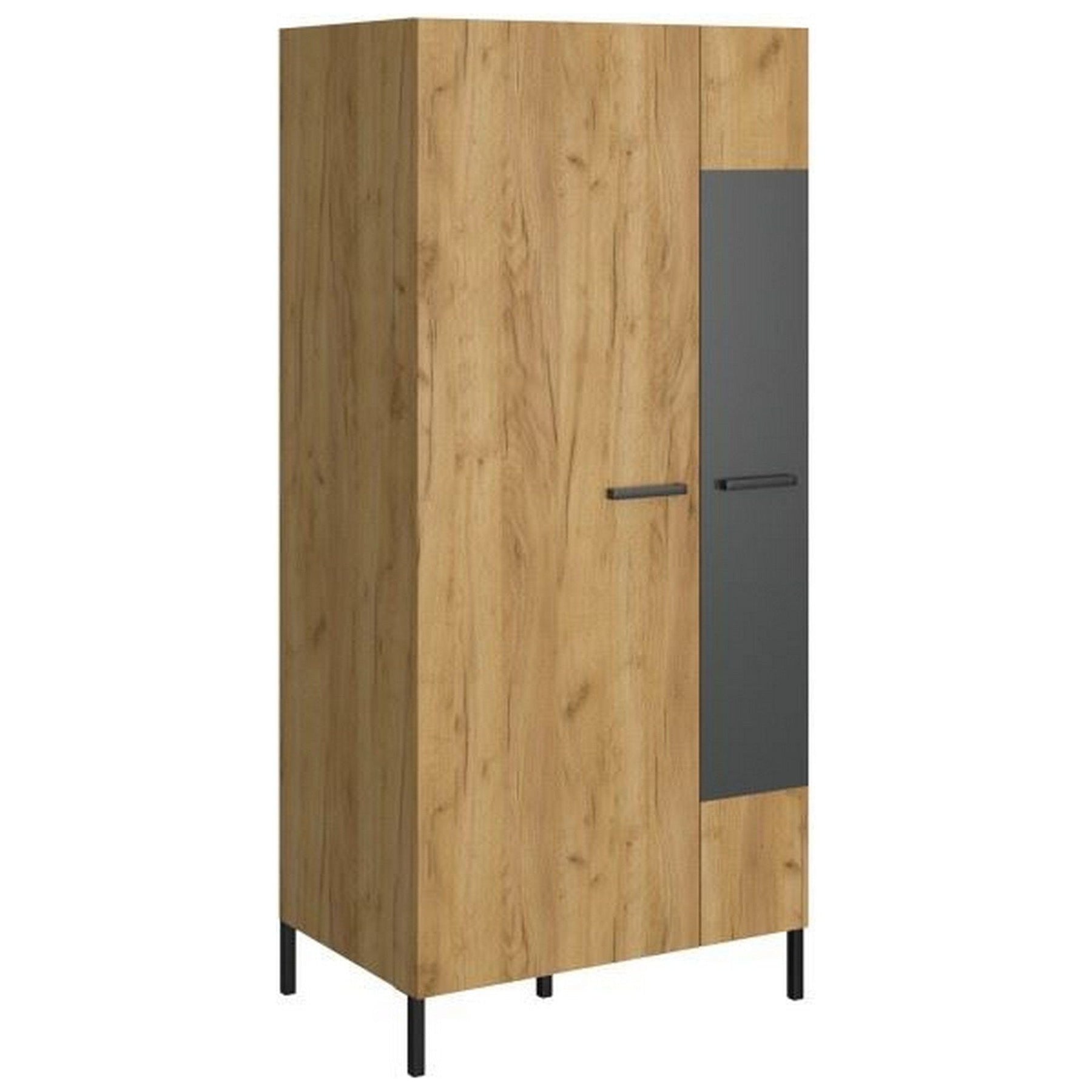 Dulap SANTES, stejar artisan auriu/gri antracit, PAL laminat, cu 2 usi, 90x60x198 cm