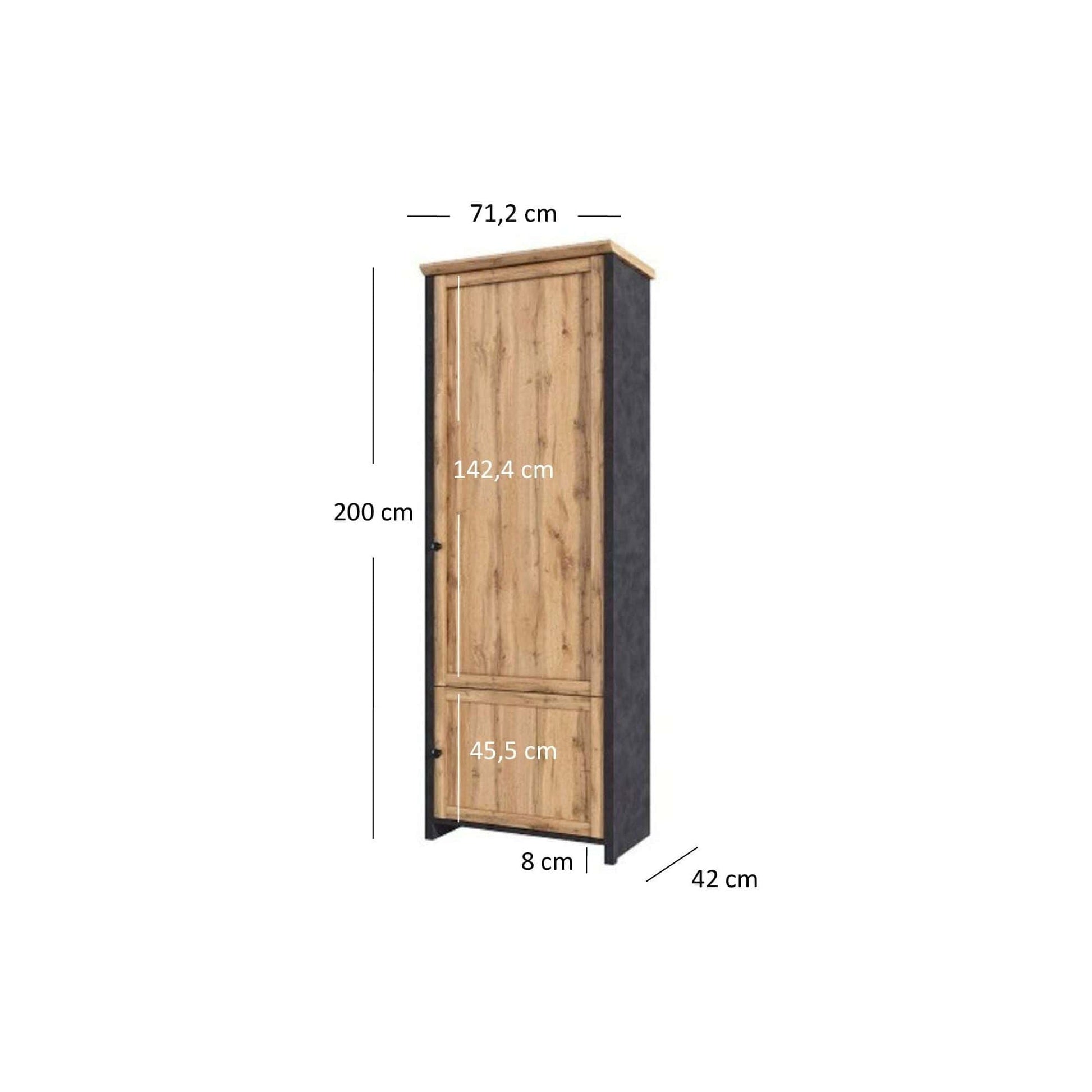 Dulap NICOLE, stejar wotan/gri antracit, PAL laminat, cu 2 usi, 71x42x200 cm