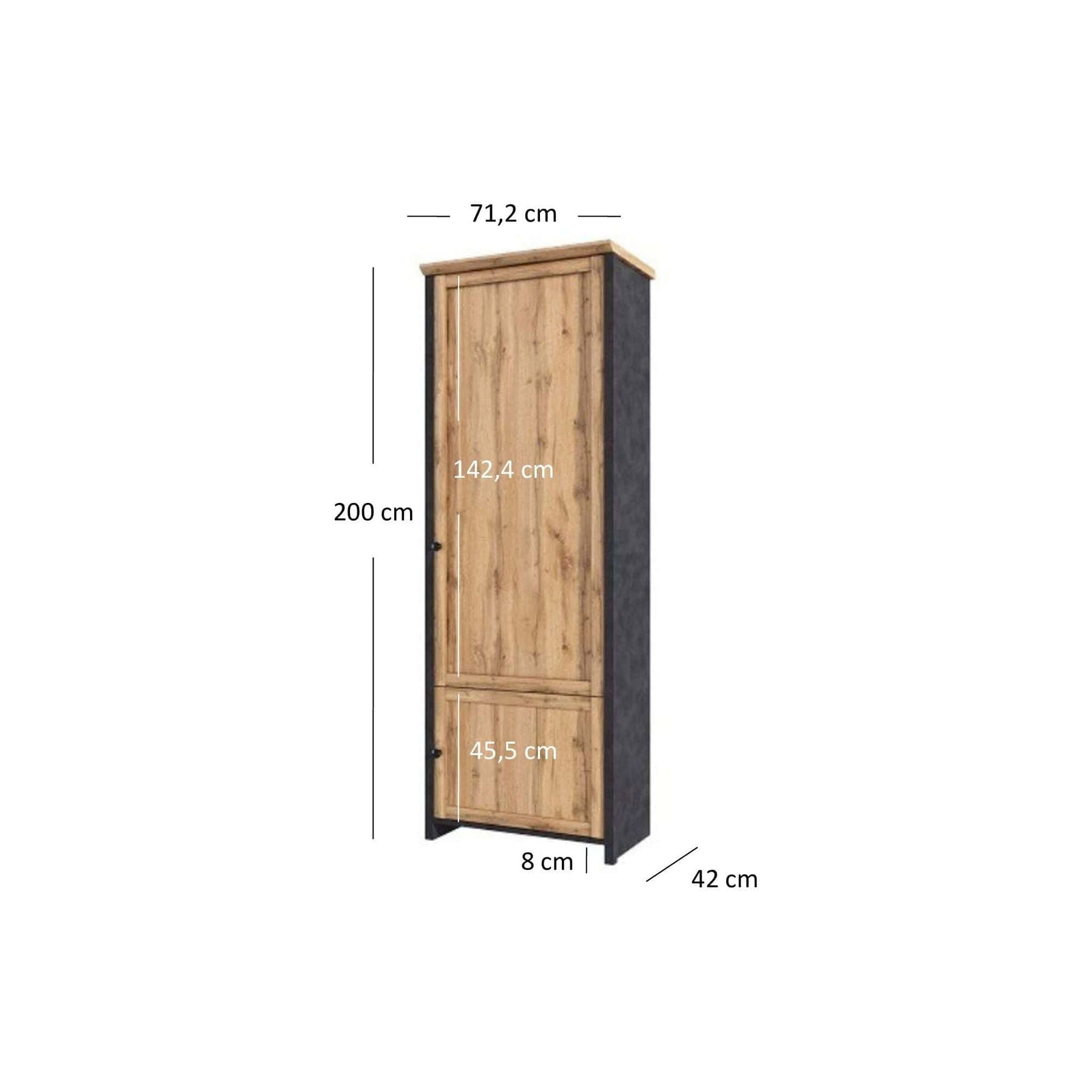 Dulap NICOLE, stejar wotan/gri antracit, PAL laminat, cu 2 usi, 71x42x200 cm