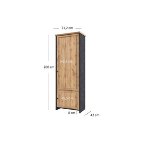 Dulap NICOLE, stejar wotan/gri antracit, PAL laminat, cu 2 usi, 71x42x200 cm