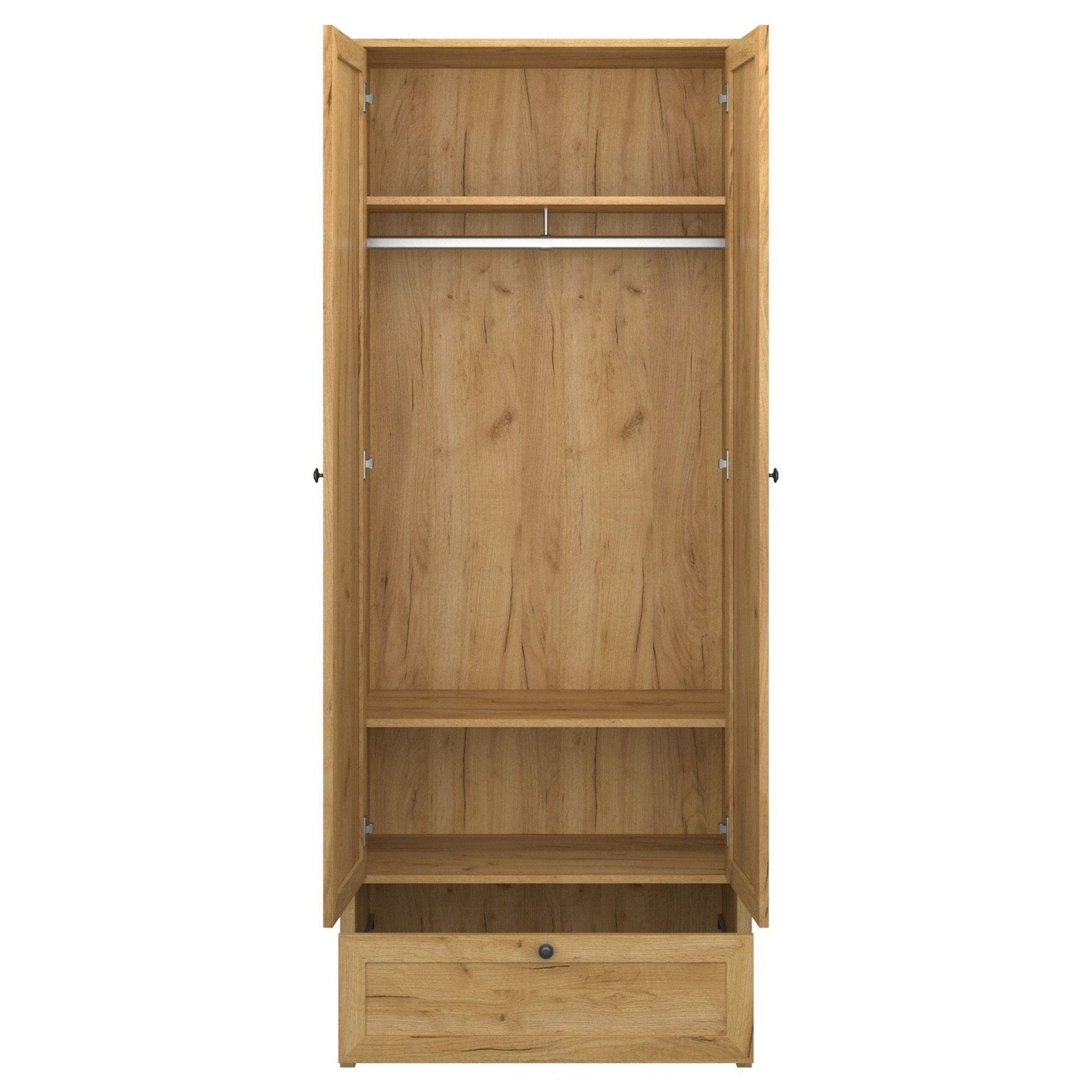 Dulap KLARK, stejar auriu, PAL laminat, cu 2 usi si un sertar, 84x49x210 cm