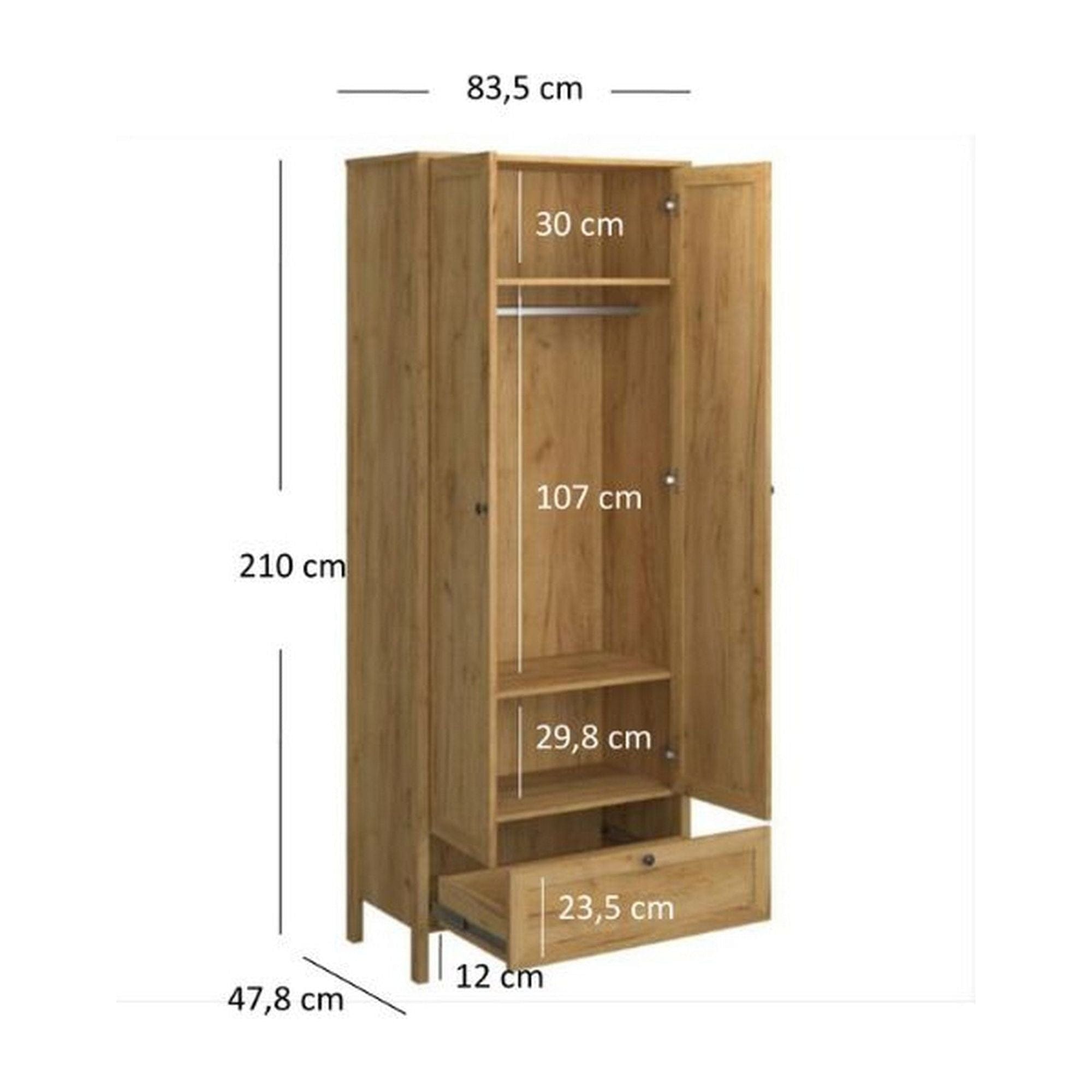 Dulap KLARK, stejar auriu, PAL laminat, cu 2 usi si un sertar, 84x49x210 cm