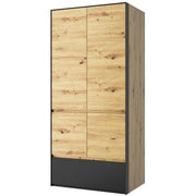 Dulap BOSCO, stejar artisan/negru, PAL laminat, cu 4 usi, 92x60x200 cm