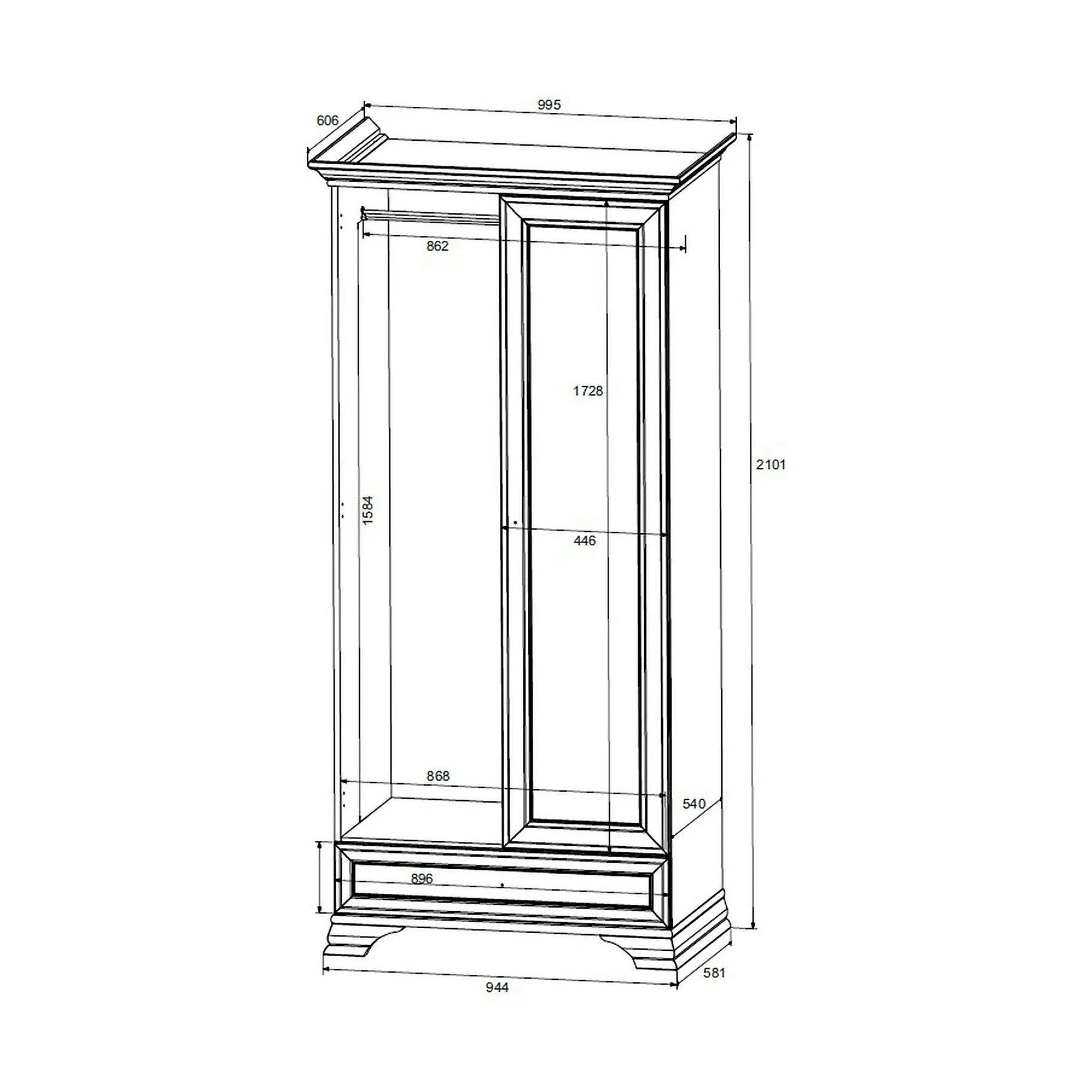 Dulap vintage alb IDENTO, MDF/PAL, alb, 99.5×60.6×210.1 cm