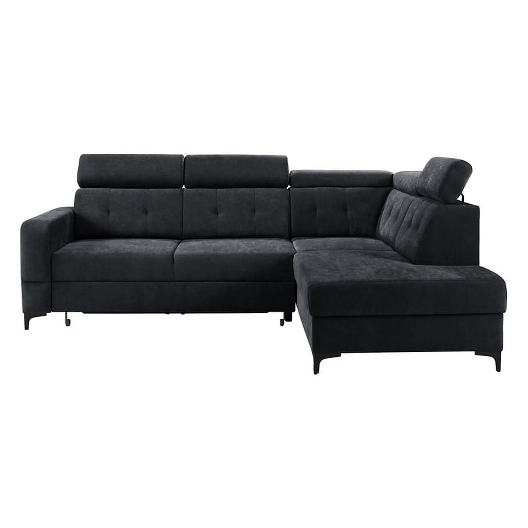 Coltar extensibil MANTO, sezlong dreapta, stofa catifelata negru - Wind 99, cu lada depozitare, 254x182x100 cm