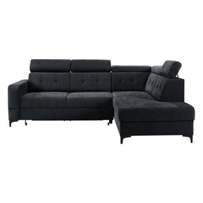 Coltar extensibil MANTO, sezlong dreapta, stofa catifelata negru - Wind 99, cu lada depozitare, 254x182x100 cm