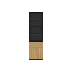 Biblioteca LUEN, stejar/negru, PAL laminat, 57x40x196 cm
