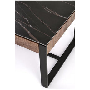 Masuta de cafea RAMONA, marmura neagra/nuc,ntetizat, 121x61x45 cm
