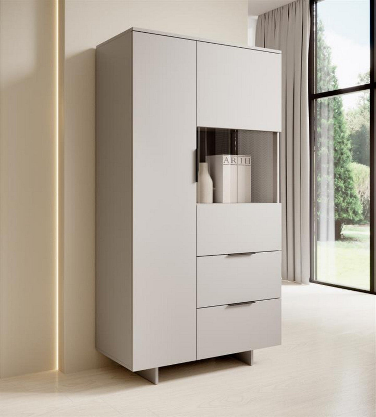 Vitrina ALMA, casmir, PAL/sticla, 90x42x170 cm