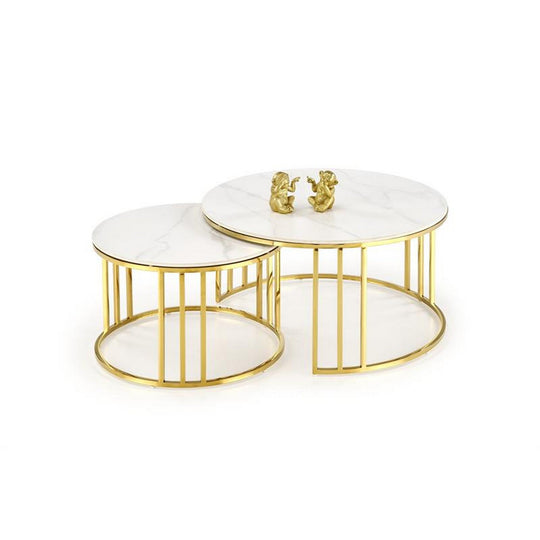 Set 2 masute MERCURY, alb/auriu, ceramica/metal, 80x42/60x38 cm