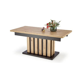 Masa extensibila BARETTI, stejar artizanal/negru, pal furniruit, 130/170x60x65/82 cm