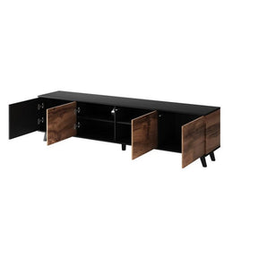 Comoda TV RANDOM, stejar wotan/negru, PAL furniruit, 200x40x52 cm