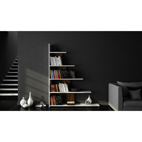 Etajeră albă cu detalii din nuc, perfectă pentru un living modern – primabucata