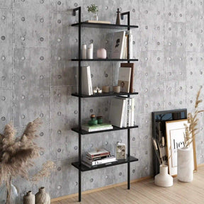 Etajeră neagră modernă, ideală pentru living, cu rafturi pentru cărți și decor – primabucata