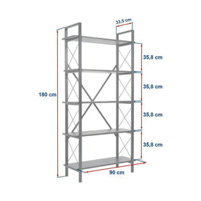 Etajera ELYSIAN, PAL melaminat/metal, alb/auriu, 90×33.5×180 cm