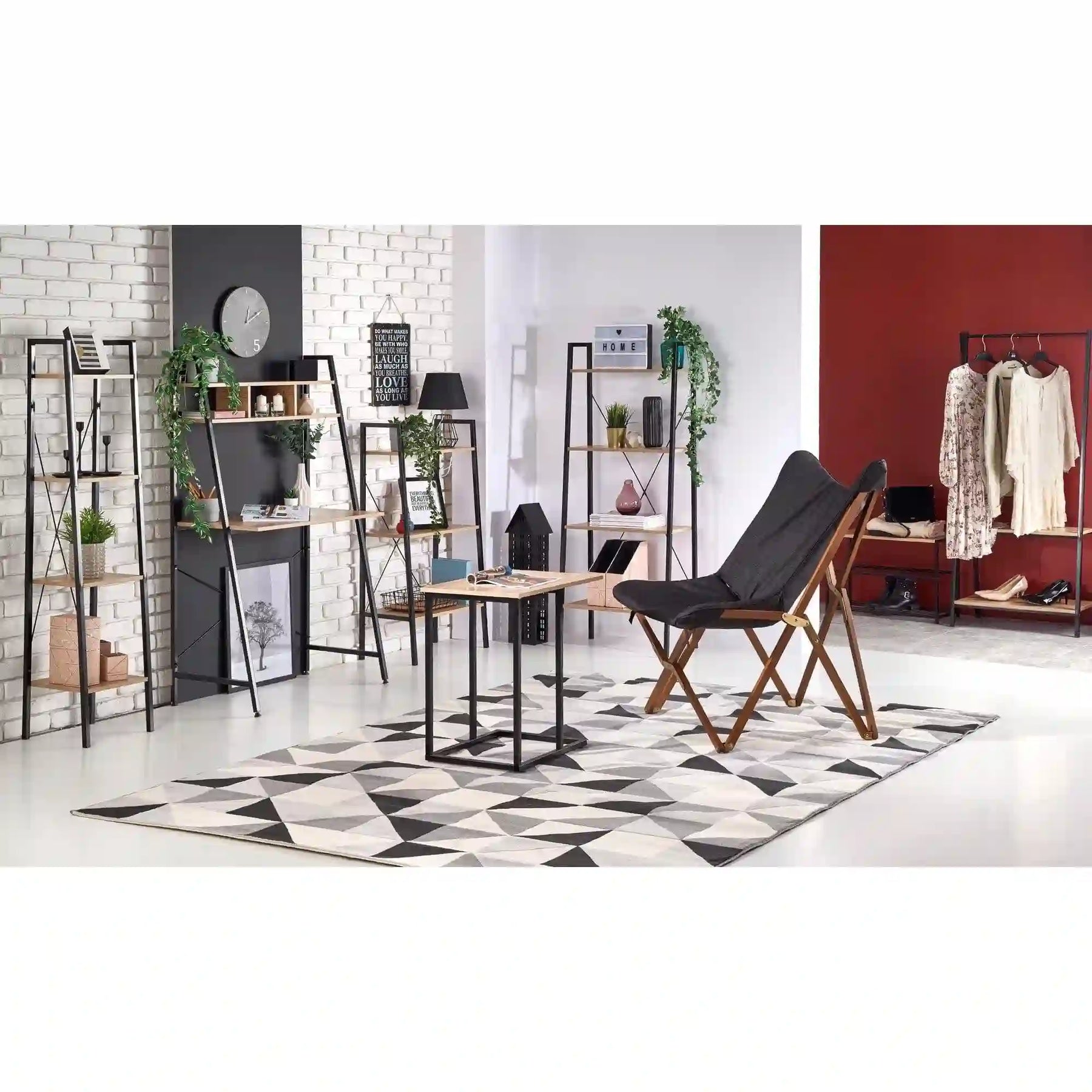 Etajeră stejar sonoma și negru într-un living modern – primabucata