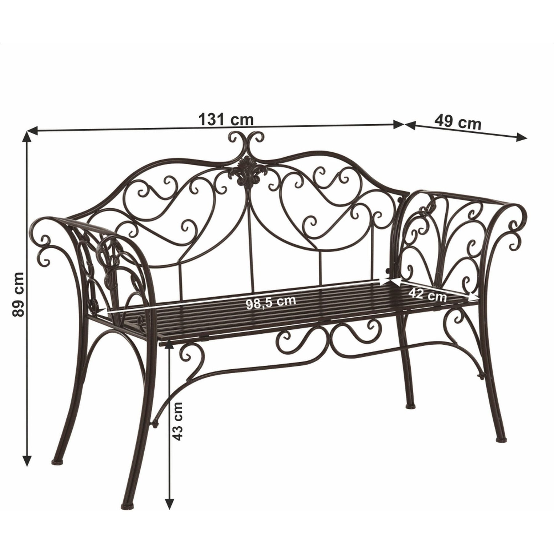 Banca gradina ETELIA, metal, negru, 131x49x89 cm