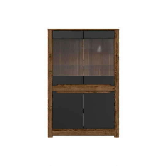 Vitrina RUSO, stejar/negru, PAL/sticla securizata, 104x46x159 cm