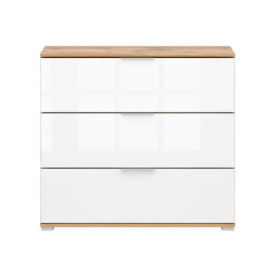 Comoda ZELE, steja wotan/alb lucios, PAL laminat, 95x41x86 cm