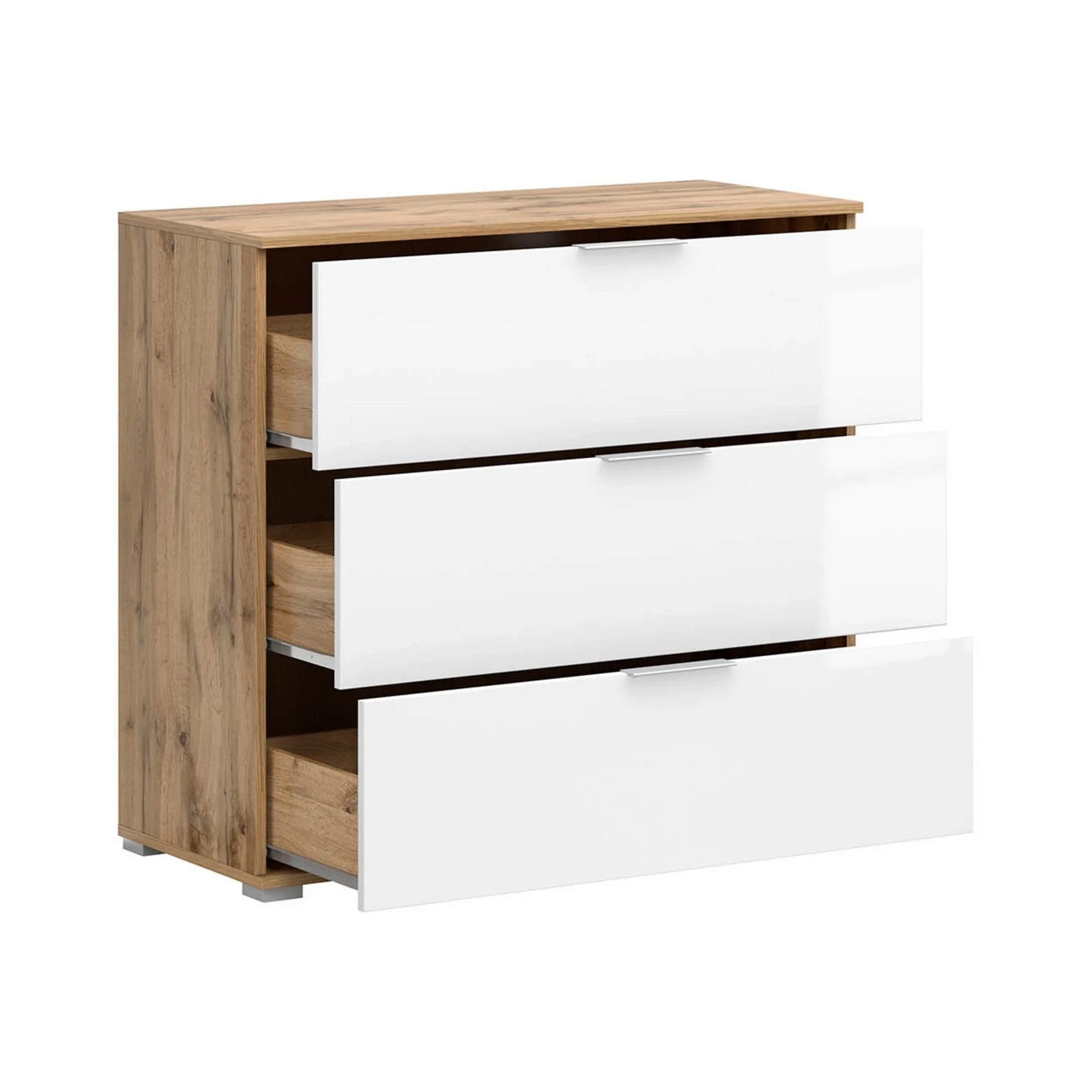 Comoda ZELE, steja wotan/alb lucios, PAL laminat, 95x41x86 cm