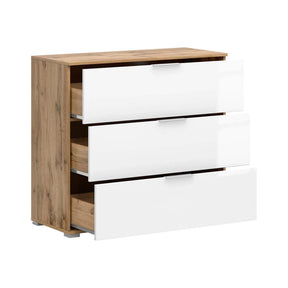 Comoda ZELE, steja wotan/alb lucios, PAL laminat, 95x41x86 cm