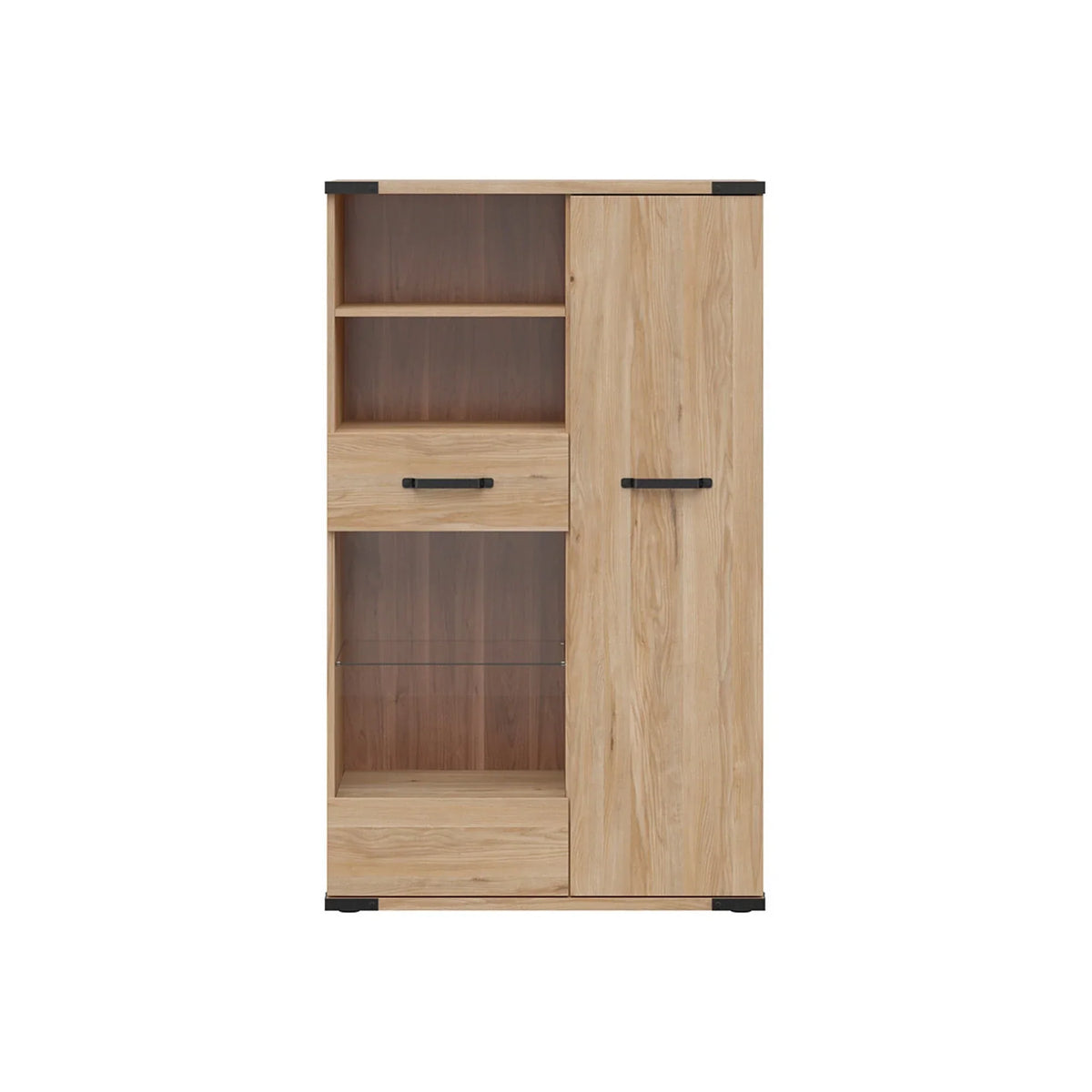 Vitrina LARA, frasin, PAL laminat/sticla, 90x40x151 cm