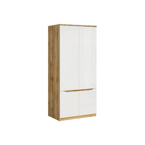 Dulap 90 NUIS, alb lucios/stejar wotan, PAL laminat, cu 4 usi, 90x58x198 cm
