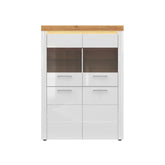 Vitrina HORTON, alb lucios, PAL laminat/sticla, 119x42x166 cm