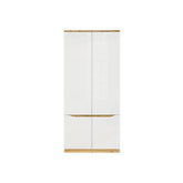 Dulap 90 NUIS, alb lucios/stejar wotan, PAL laminat, cu 4 usi, 90x58x198 cm