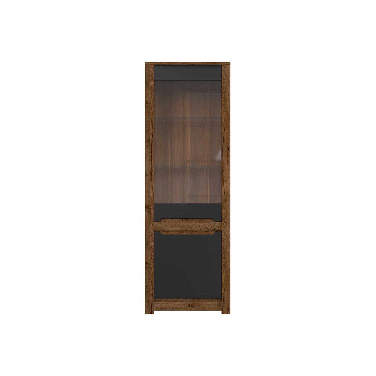Vitrina RUSO, stejar/negru, PAL/sticla securizata, 69x46x205 cm