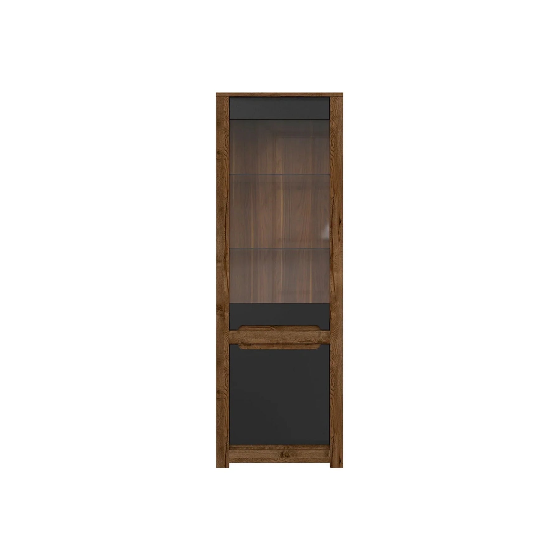 Vitrina RUSO, stejar/negru, PAL/sticla securizata, 69x46x205 cm